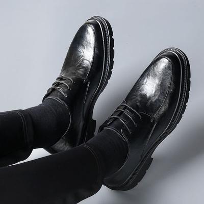 Black Solid Color Round Toe Lace-up Men's Formal Shoes Elegant and Classic Suit Office Clothing Gentleman Party Social Shoe Male