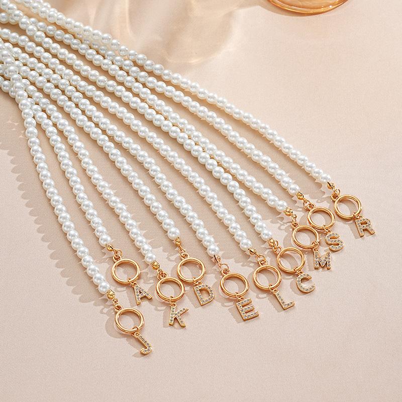 Rhinestone Letter Imitation Pearl Choker Necklace For Women Gold Plated Crystal Initial Pendant Necklace