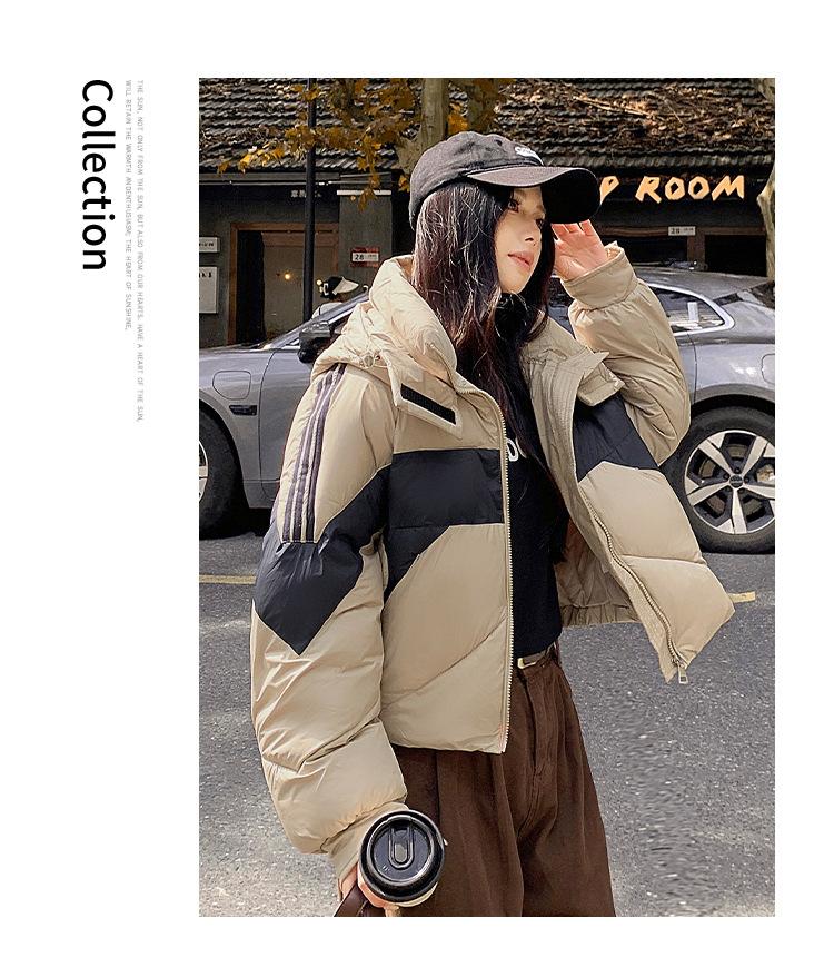 Short Color-block Hooded Warm Down Cotton-padded Jacket