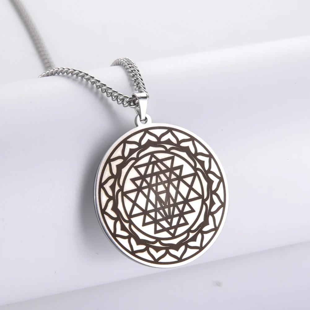 Dawapara Sri Yantra Mandala Sacred Geometry Pendant Necklace Chakra Energy Necklace Meditation Spiritual Jewelry Stainless Steel