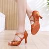 New Adult Latin Dance Shoes: Double Diamond Buckle, Soft Sole, High Heel, Denim, Wide Fit