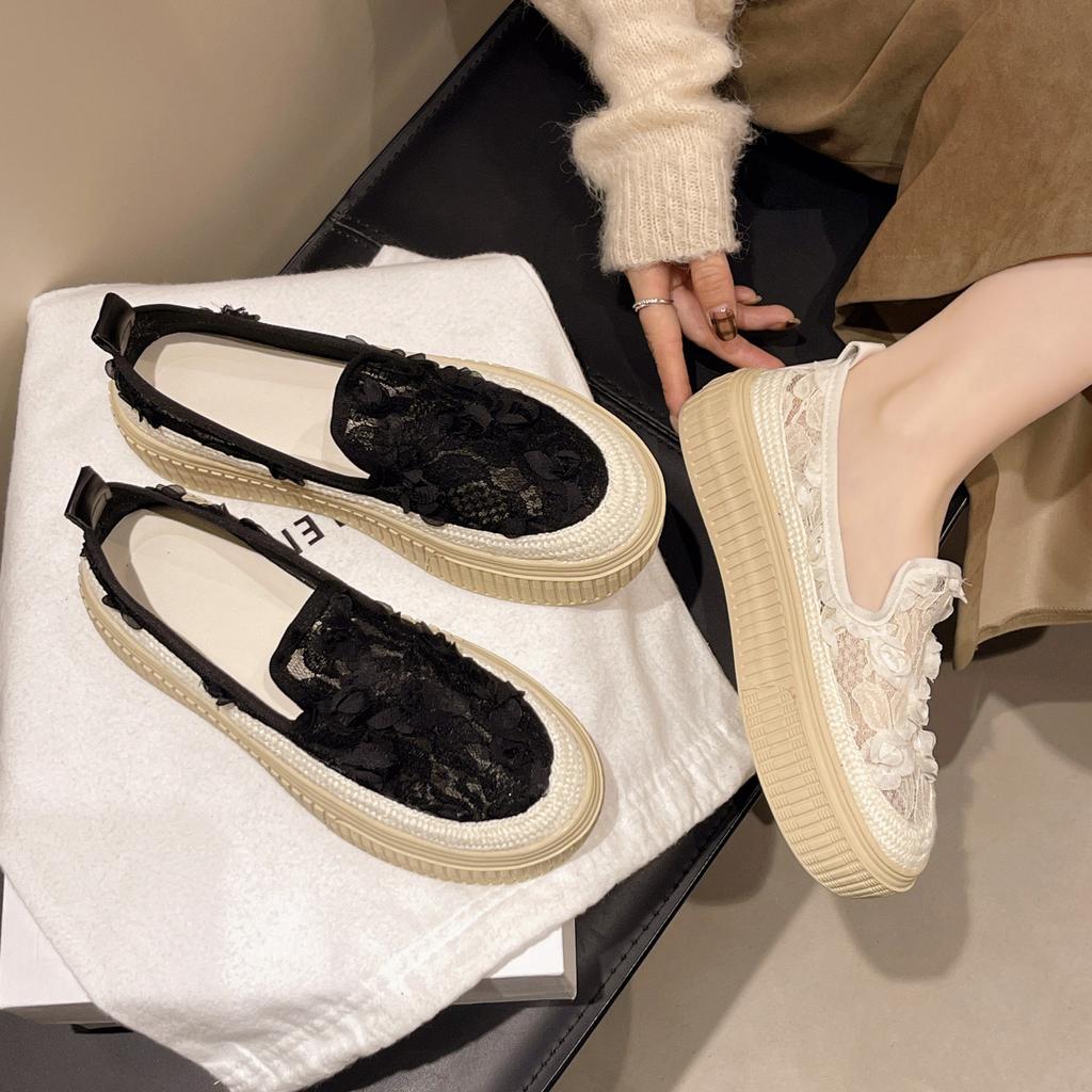 Fisherman Shoes Women's New One-pedal Shallow-mouth Single Shoes Spring and Summer Breathable Mesh with Skirt Fairy Shoes