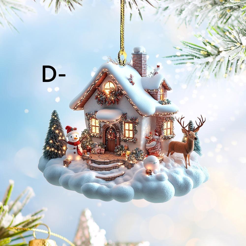 Hanging Christmas Ornament Winter Snow House Thicken Xmas Tree Pendants Home Decoration Acrylic Holiday Charming for Indoor