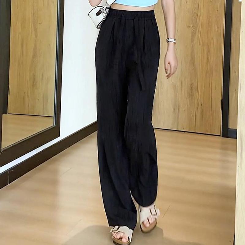 Women's Tie-Dye Ice Silk Wide-Leg Pants: High-Waisted, Drawstring, Casual Floor-Length for Spring/Summer.