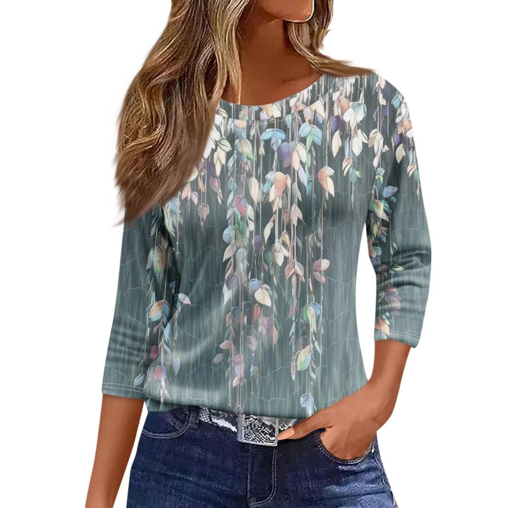 Kurzarm-T-Shirt 2024 Damenmode Lässig Rundhals 3/4-Arm Lockere Shirts Bedrucktes T-Shirt Damenoberteil Bluzki Damskie