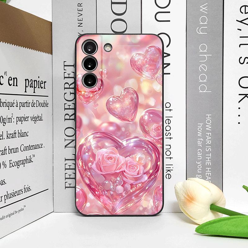 Stylish Pink Heart-Shaped Crystal Phone Case for Samsung Galaxy S25 S24+ S23 Ultra S22 Plus S20 S21 FE M53 M34 5G Soft Cover Y2K