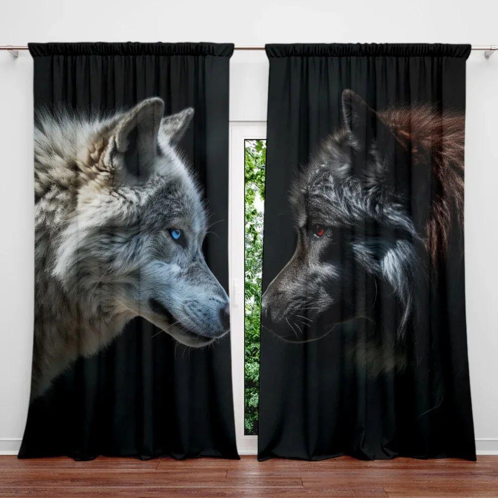

Vikama Twin Wolves Confrontation Printed Curtains Industrial Style Living Room Bedroom Gaming Decorative Nordic Polyester Sitting Window Treatment W100*H70(CM)-Rod Pocket&1PCS