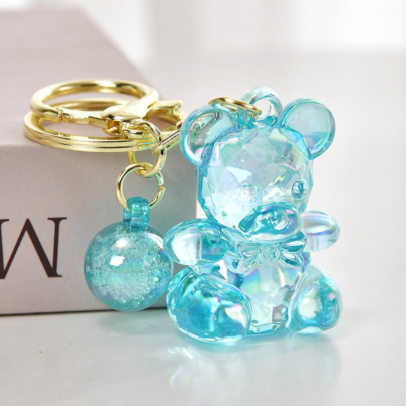 

Переливающийся брелок «Маленький мишка» с галстуком-бабочкой - Акриловый шарм для сумки, Блайнд-бокс Light Gold Buckle + Transparent Bear + Beads синий