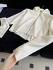 European Style French High-End Women's Embossed Ramie Wool Hooded Knit Cardigan Sweater