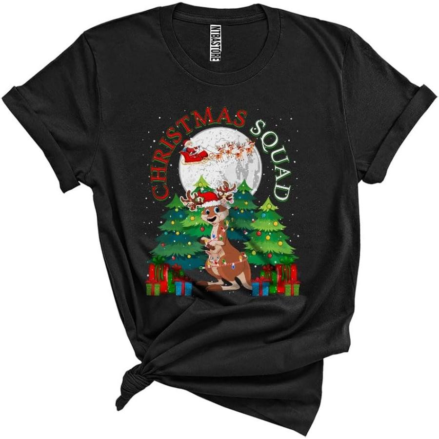 Santa Kangaroo Christmas Lights Funny Christmas Santa Reindeer Kangaroo Lover Unisex T-Shirt Black S