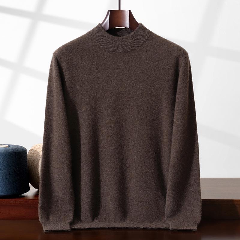 Men's Plus Size Cashmere Pullover: Autumn & Winter Solid Color Half-High Neck Knit Sweater for Business
