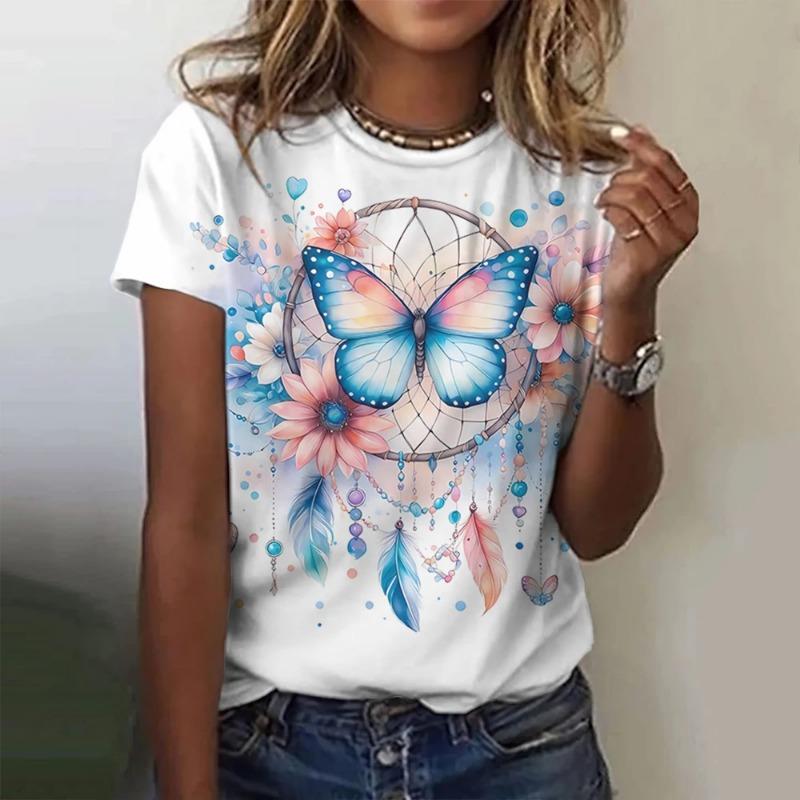 Summer Dreamcatcher 3D printed women's Harajuku style round neck short sleeved T-shirt