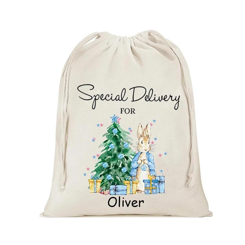 personalised Rabbit bunny Santa sack Christmas stocking Merry Xmas eve holiday home Decoration kid girl boy gift Present Toy Bag