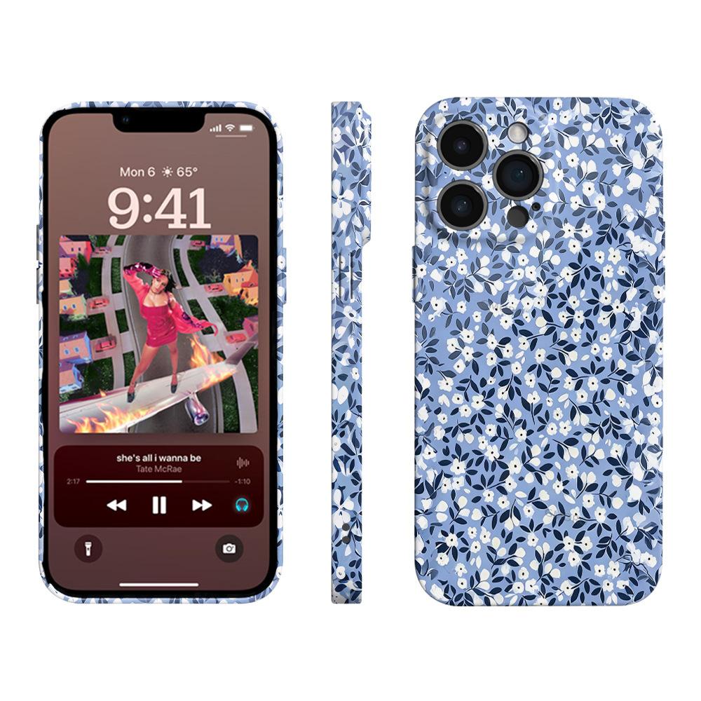 Fresh and Healing Blue Floral Mobile Phone Case iPhone12 Hard Case All-inclusive Film Case Apple 17 Anti-drop Women's Model