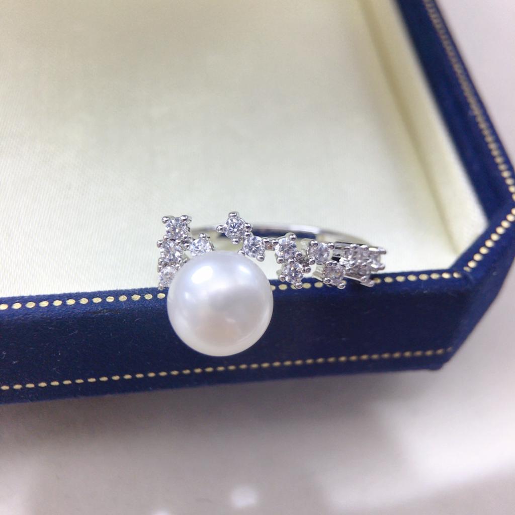Natural Freshwater Pearl Ring, Fashionable and Versatile. Zircon Starry Opening with Adjustable Pearls