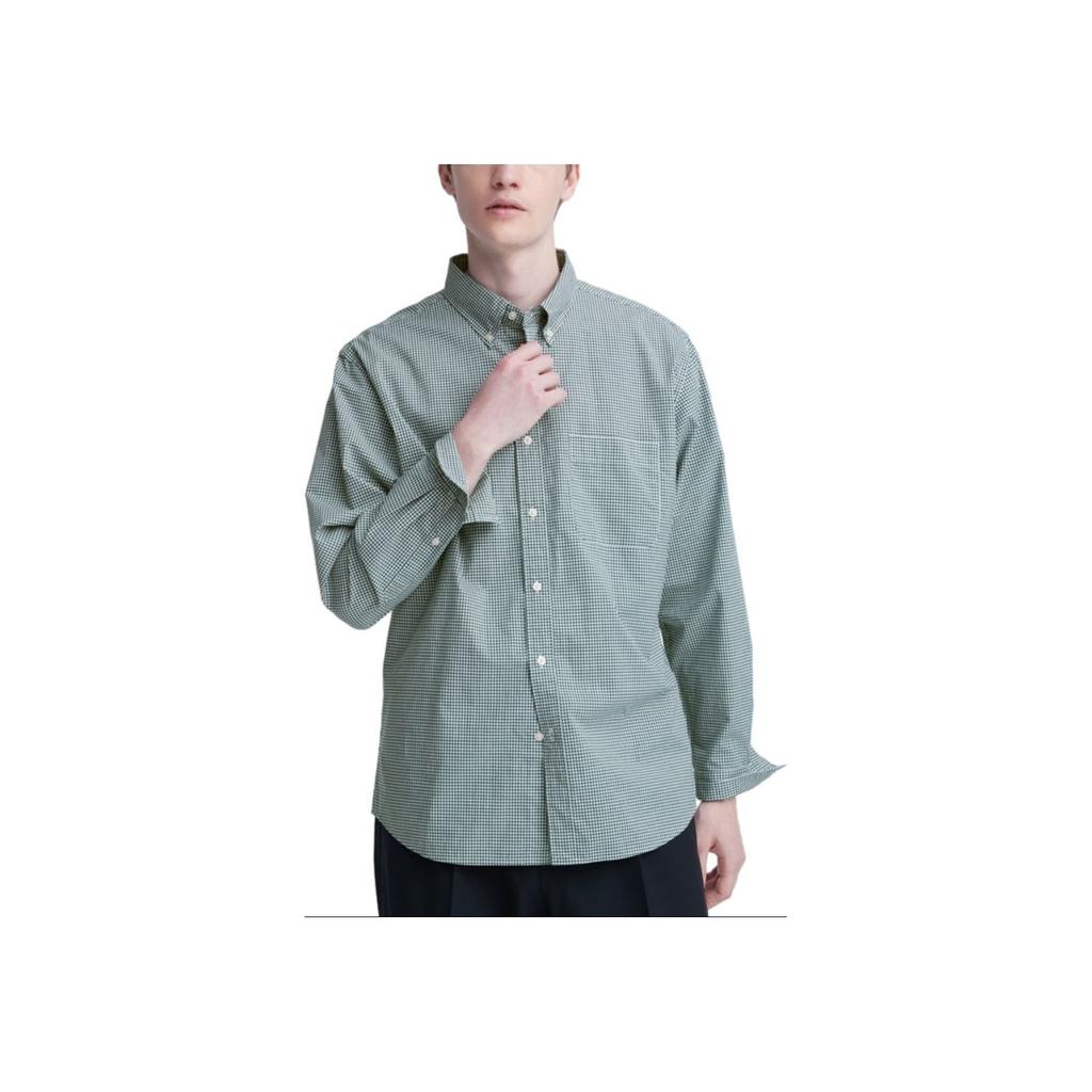 UNIQLO Single-Breasted Checkered Long Sleeve Shirt Unisex shirts Dark-Green 462379-58