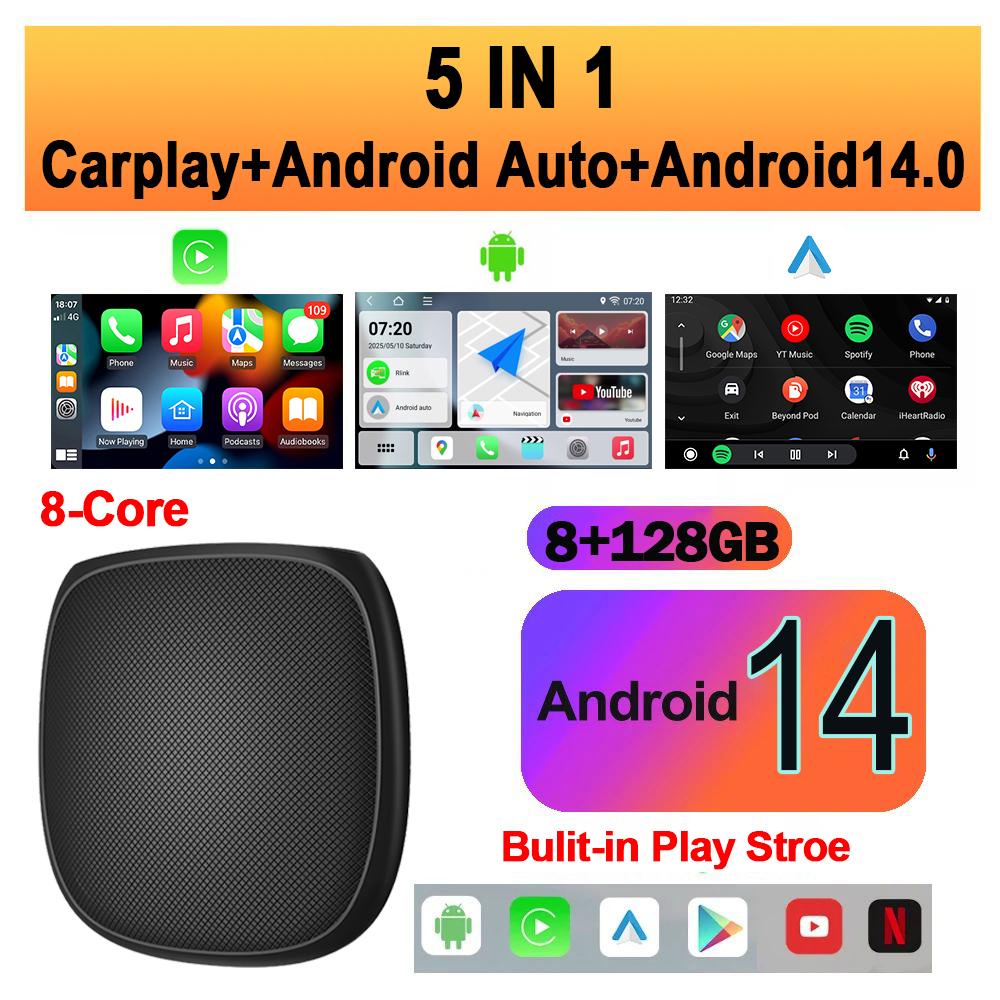 2025 Android 14 Carplay AI Box Kabelloses Carplay Android Auto Unterstützung 4/8-Kern Auto-Intelligenzsysteme Für YouTube Netflix