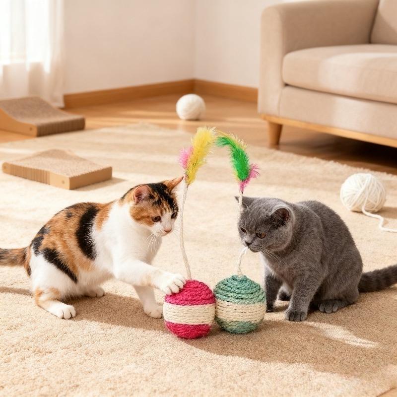 Cat Scratching Sisal Ball - Random Color Hanging Lightweight Durable Scratch-resistant Claw Grinder Toy, for Cats Interactive
