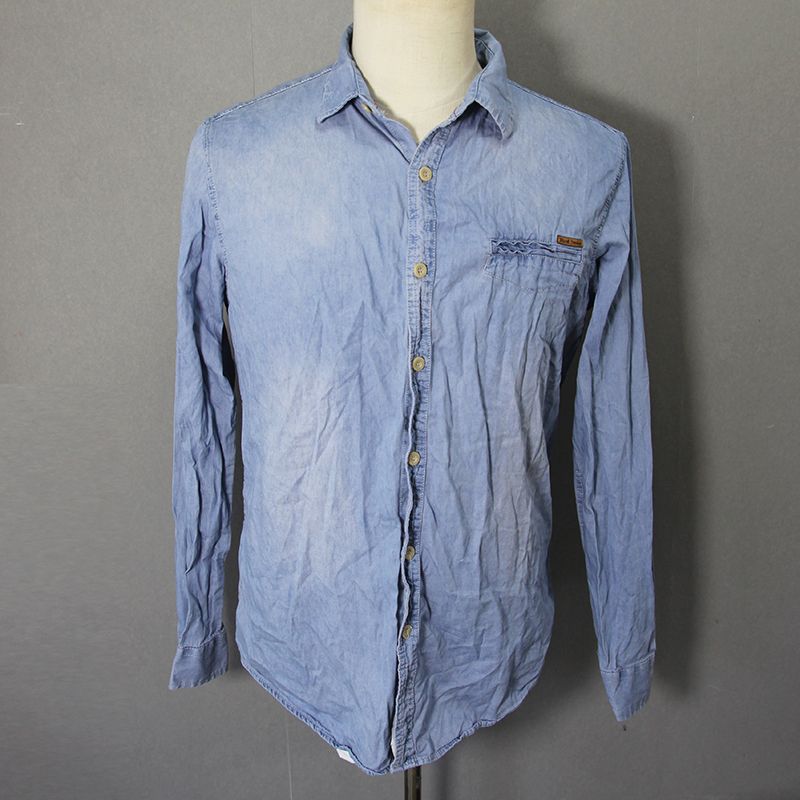 

Модная хлопковая вареная потертая повседневная джинсовая рубашка Cowboy Blue S code (Bust size 102)