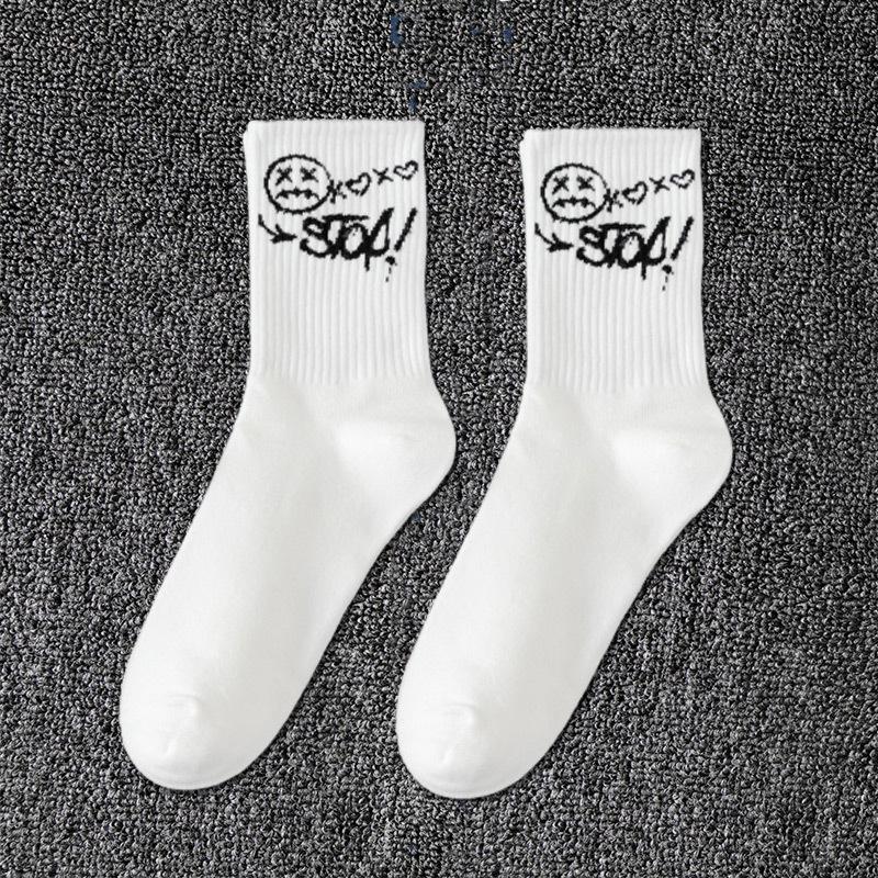 Grimace Large Size Women's Sports Socks Black and White Basketball Stockings Autumn and Winter Men's Medium Tube Socks