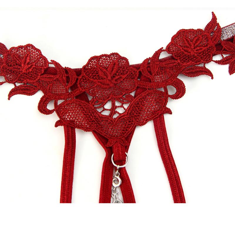 Women Sexy Jewelry Diamond Seductive Erotic Thong G-String Perspective Hollowed Out Embroidery Sexy Underwear