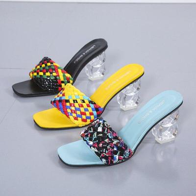 Zapatillas de ocio para mujer, chanclas básicas, zapatos de tacón alto extraño diario, zapatillas de verano de colores mezclados con cristales de talla grande