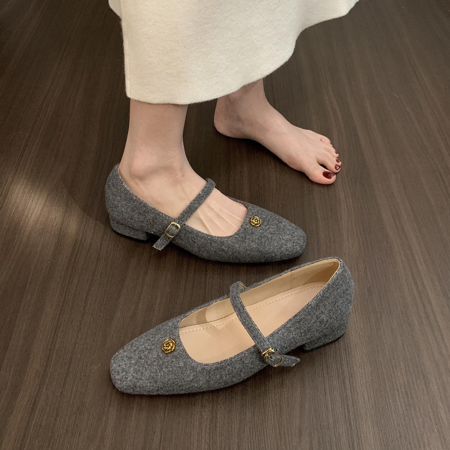 

Coarse heel suede gray single shoes women s spring and autumn skirt Mary Jane shoes 39 серый