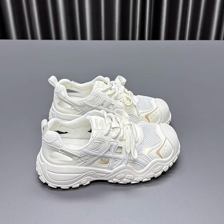 Leather mesh ugly cute dad shoes girl 2025 summer new thick-soled hollow thin breathable casual sports shoes tide