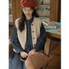 Johnature Japanese Literary Round Neck Dark Blue Tie Crew Neck Long Sleeve Dresses Spring Casual Dress Women