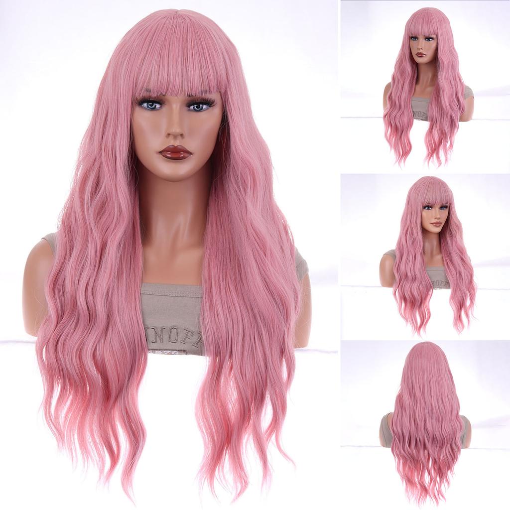 26 Inch Long Curly Full Wigs Heat Resistant Bangs Full Wigs for Photography Stage Movie Hair
