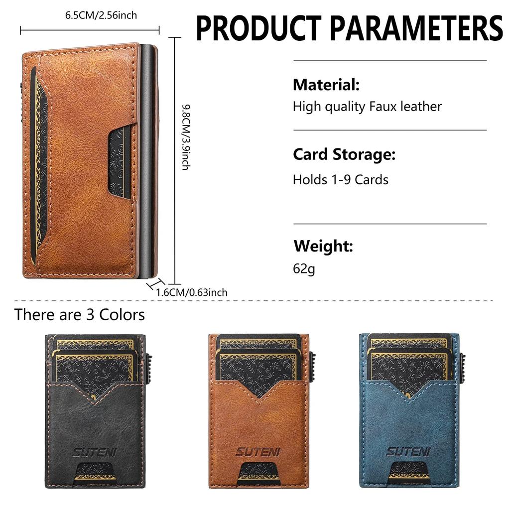 EUCAGR Card Slot Wallet Faux Leather Card Box Pressing The Button Automatically Ejects The Card Magnetic card case