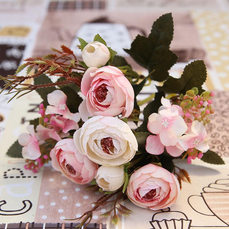 LA100 European Style Handmade Artificial Silk Peony Small Handle High Quality Wedding Decoration Bouquet for Home Back To School