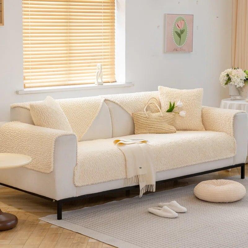 Thicken Warm Sofa Cover Winter Wool Fleece Sofa Mat Towel for Living Room Soft Plush Sofa Slipcovers L Shape Couch Covers Home