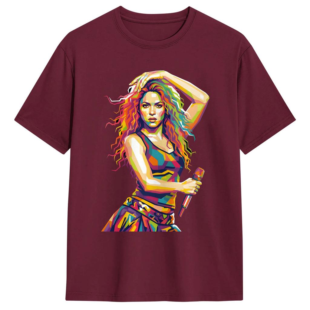 Fan Art Shakiras In Pop Art Style TShirt Beach Harajuku TShirts Cotton Breathable Plus Size Tees Short Sleeve Awesome Tshirt