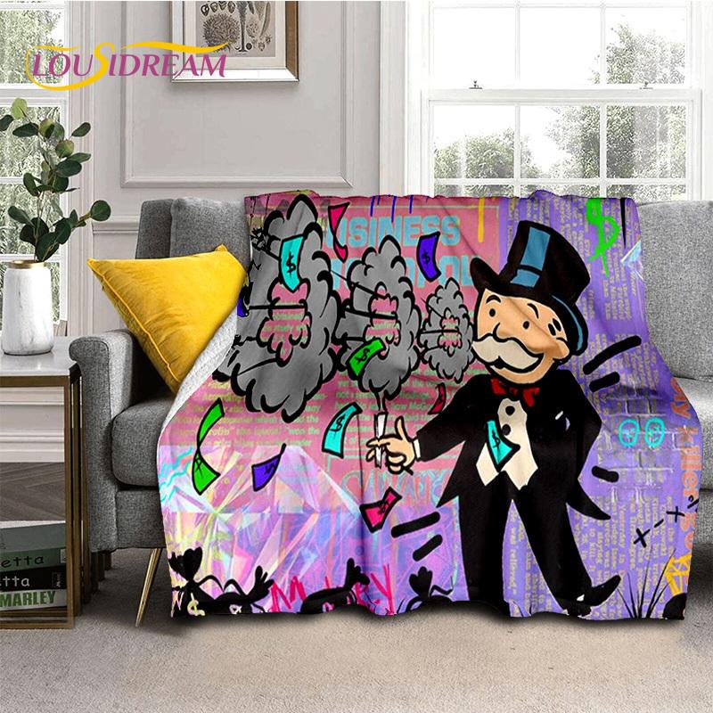 Rich Man Game Monopoly Dollar Cartoon Blanket,Soft Throw Blanket for Home Bedroom Bed Sofa Picnic Travel Office Cover Child Gift