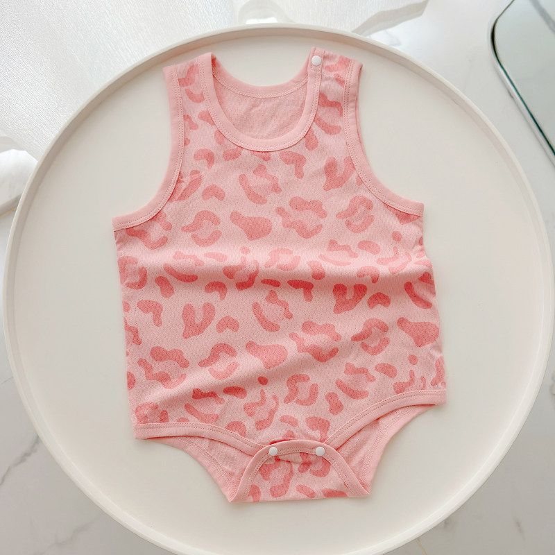 

Uk Dhwa Baby Clothes for Girls, Vest-Style Romper, Newborn Summer Pure Cotton Cute One-Piece Crawling Outfit Pink Leopard Print 90