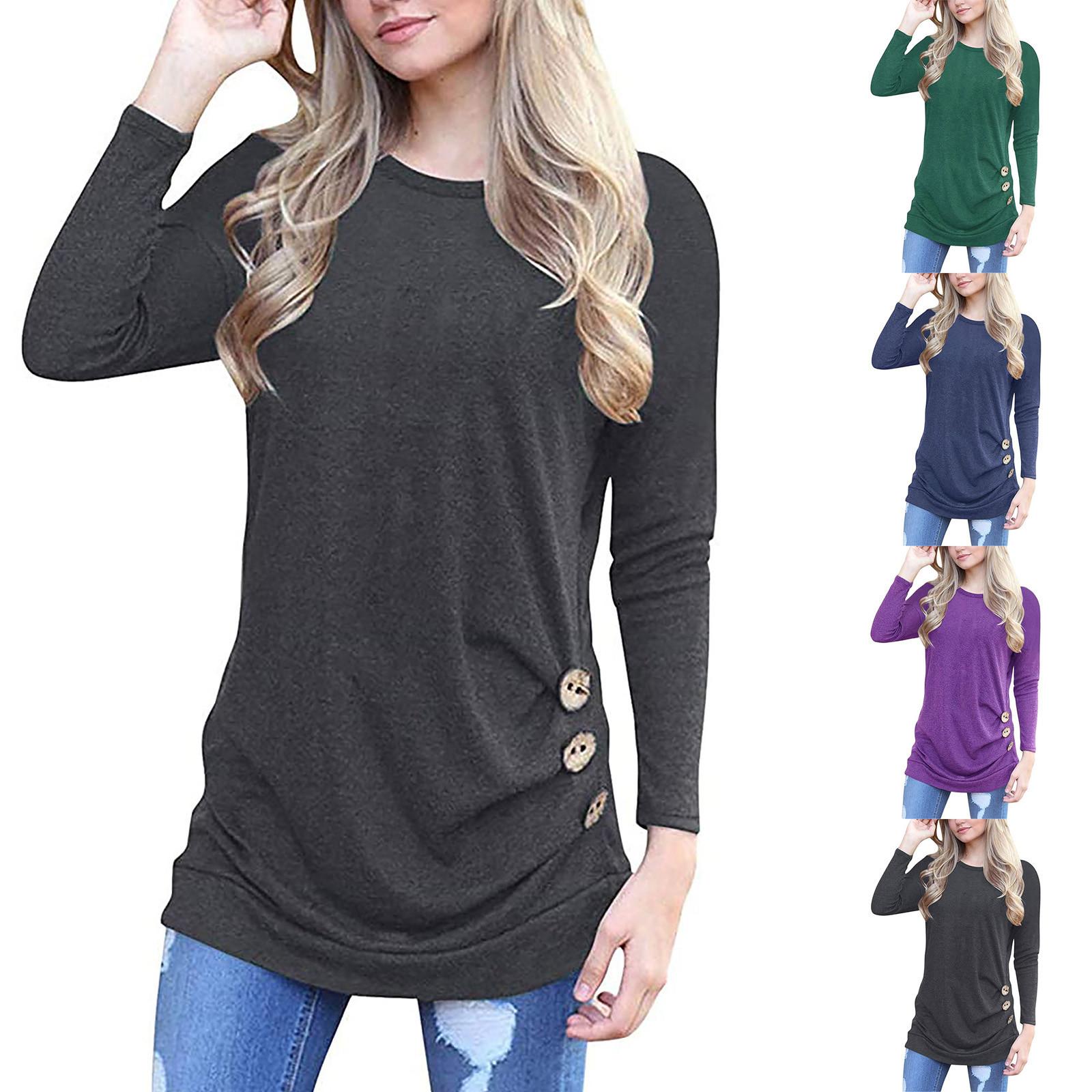 

Женская мода, однотонный повседневный свободный топ с длинными рукавами и пуговицами