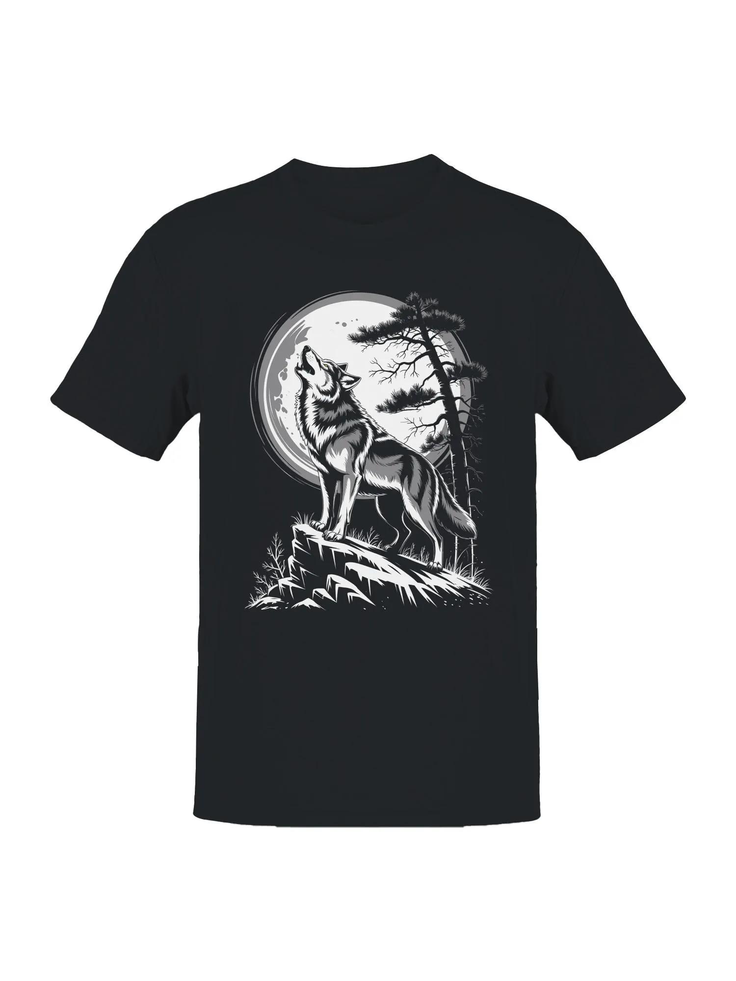 

HOT SALE Solemn Wolf in Moonlight Man T-shirt Forest Reflection Scene Tee Image T-shirt Graphic Fashion Casual Soft Tees 3XL