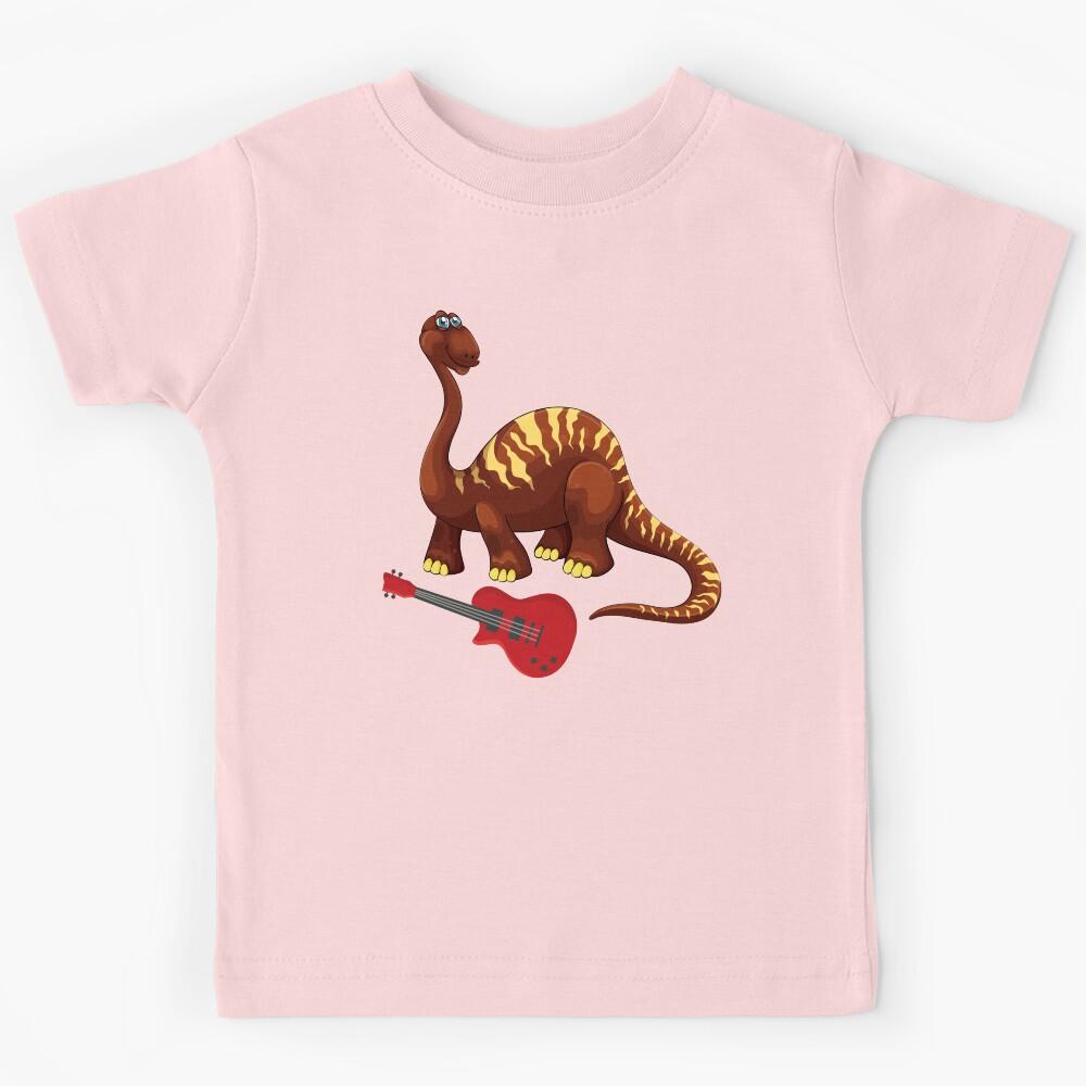 Dinosaur Playing Electric Guitar ,Funny Good Dinosaur Electric Guitar Lovers Chestnut Design Kids T-Shirt 140
