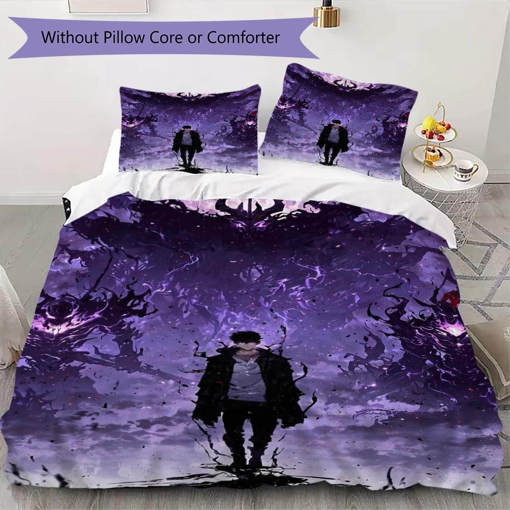 Solo Leveling Pattern Bedding,Quilt Set Quilt Cover Pillowcase Home Birthday Gift(1 * Duvet Cover + 2 * Pillowcase, Without Core)_lx
