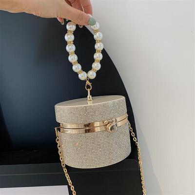 Trendy Mini Kabelka s Kamínky s Perlovou Rukojetí a Řetízkovým Ramenním Popruhem