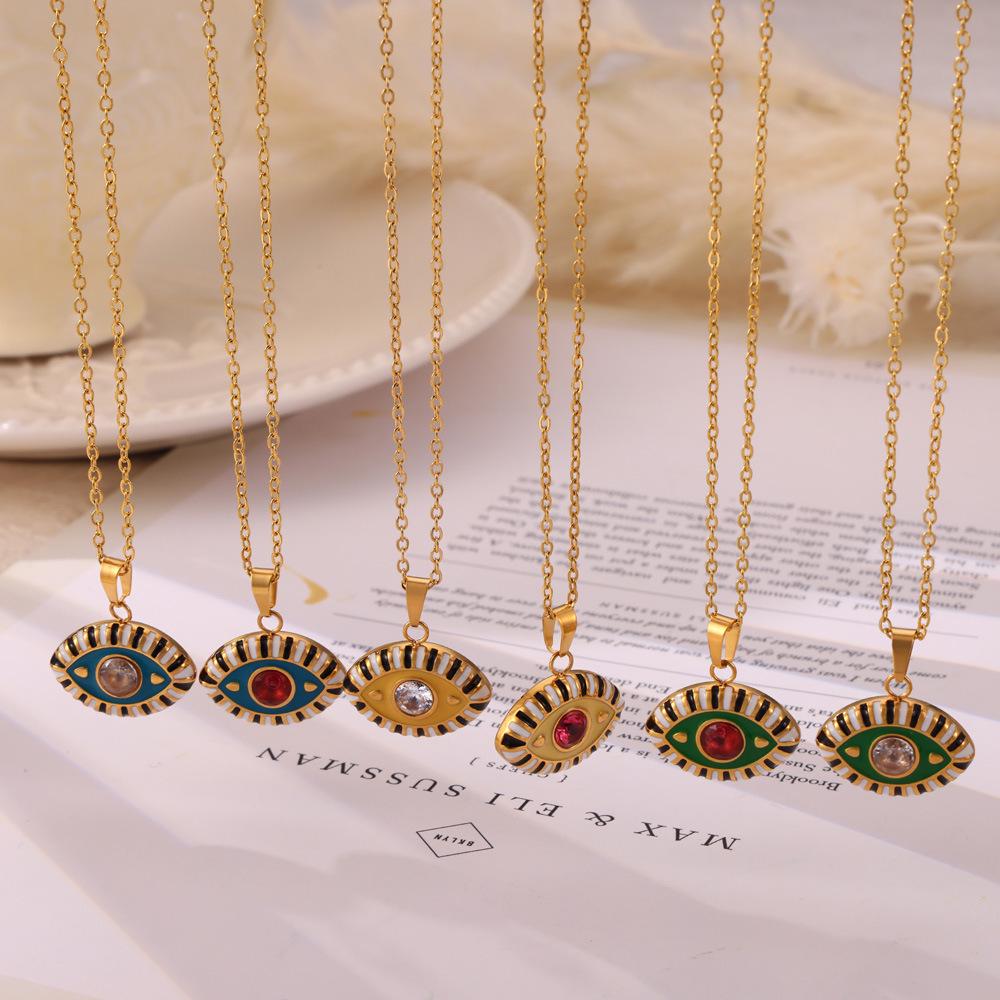 Bohemian Devil's Eye Pendant Necklace in Enamel & Titanium Steel with Rhinestones for Women
