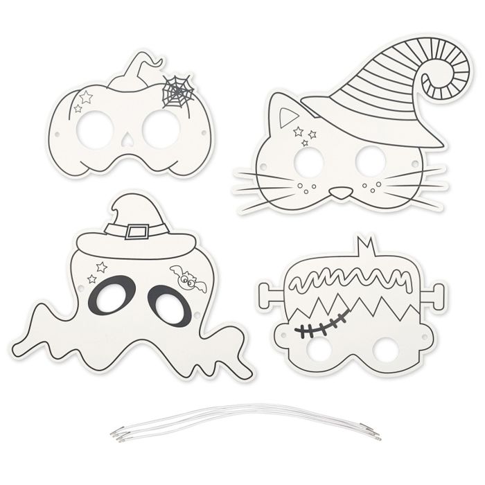 MégaCréa DIY - Halloween Coloring Masks for Kids 4 Pieces