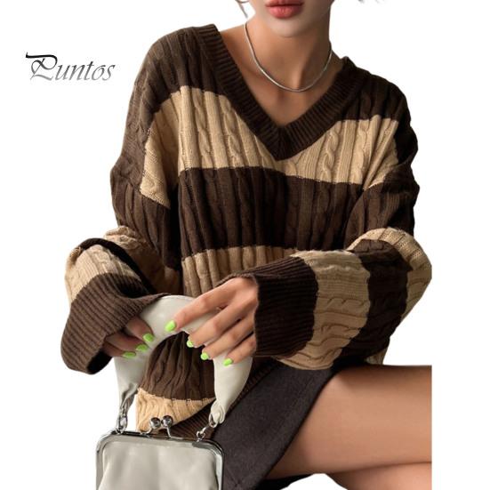 

Женский вязаный свитер с V-образным вырезом, длинным рукавом, укороченный пуловер, джемпер в стиле пэчворк, цветной трикотаж с переплетенной текстурой L кофейный