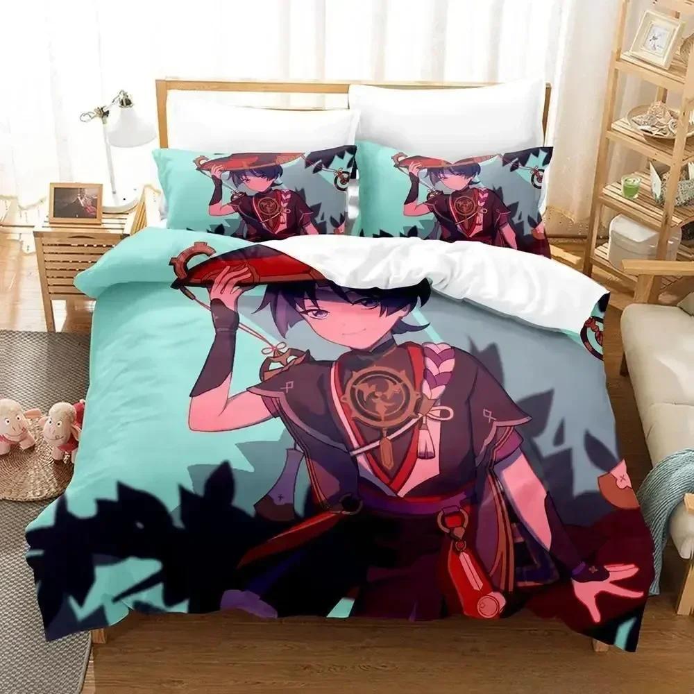 New Game Genshin Impact Scaramouche Bedding Set Printed Bed Set With Pillowcase Duvet Cover Soft Queen King Size Bedclothes Home