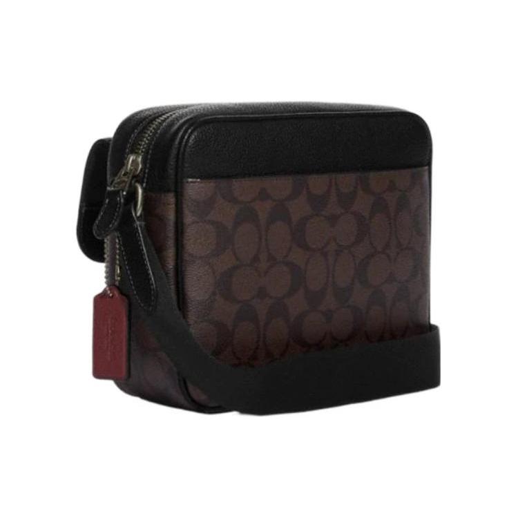 New COACH Hudson Coated Canvas With Natural Pebbled Leather Shoulder Bag Crossbody Bag Medium Size Women's Mahogany & Black CB846-QBAE4