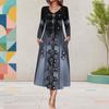 Women s Plus Size V Neck Long Sleeve Printed Black Purple A Line Midi Dress With Pockets