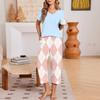 Women's Casual Loungewear Set with Printed Short Sleeve Round Neck T-Shirt and Loose Fit Pants