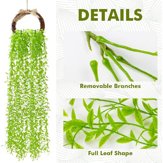 5PCS Fake Vines for Bedroom Ivy Vines for Decoration Artificial Hanging Plants Fake Hanging Plant Greenery Backdrop Weeping Willow Tree Vine Garland