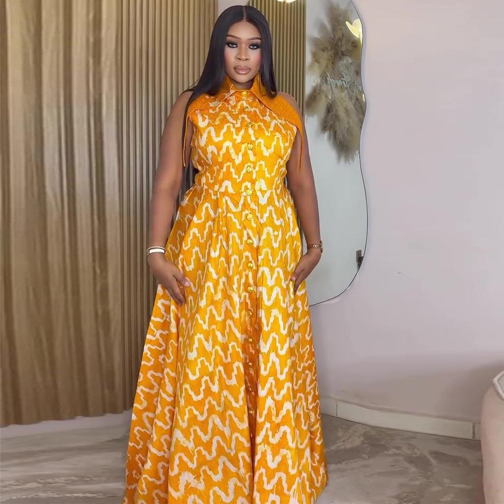 European and American Women's Clothing Summer New African Socialite Banquet Sleeveless Geometric High-waisted Dress